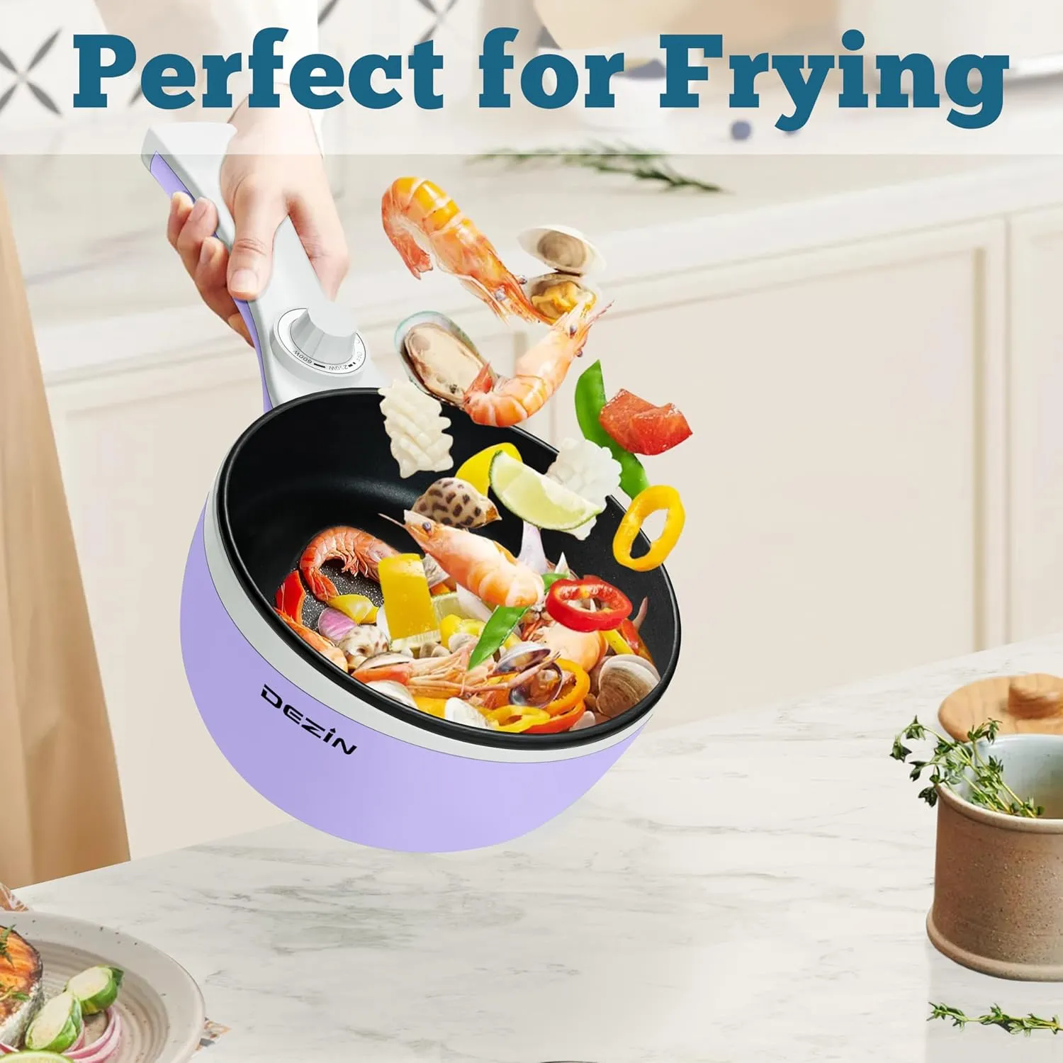 Dezin Hot Pot Electric Upgraded, Non-Stick Sauté Pan, Rapid Noodles Electric Pot, 1.5L Mini Portable Hot Pot for Steak, Egg, Fried Rice, Ramen, Oatmeal, Soup with Power Adjustment