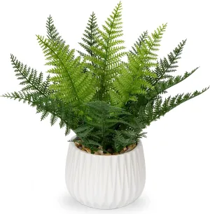 DILATATA Faux Plant Indoor in Ceramic Pot 13" Artificial Potted Fern Fake House Plants for Desk Office Bathroom Garden Decoration
