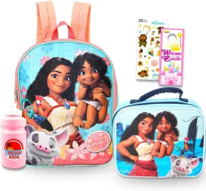 Disney Moana Backpack with Lunch Box Set - Bundle with 15" Backpack, Lunch Bag, Stickers, Water Bottle, More | Moana School Bag for Girls, Kids