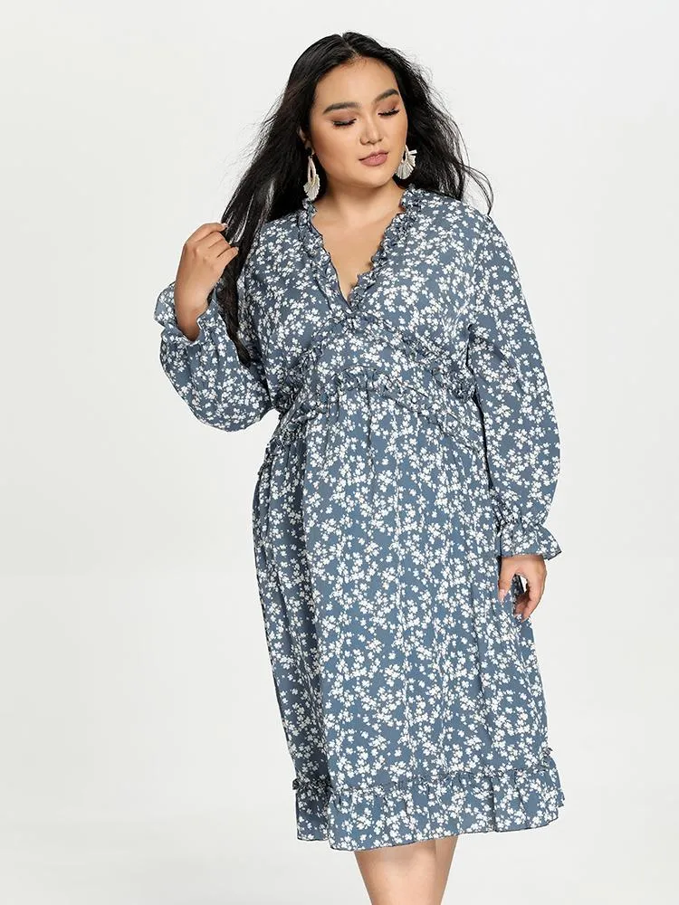 Ditsy Lantern Sleeve Dress