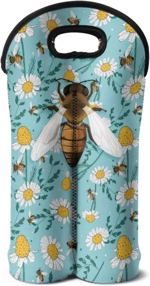 doginthehole Double Wine Gift Bags Bee Print Wine Bottle Bag Reusable Wine Bottle Cover Champagne Carrier Bag Portable Wine Carrying Bag for Party Holiday Home Dining Table Decoration