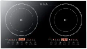 Double Induction Cooker, 1200W 2 Burner Induction Cooker Cooktop, Electromagnetic Oven High Temperature Resistance Double Burner Countertop Cooktop 8 Gear Firepower Dual Induction Hot Plate