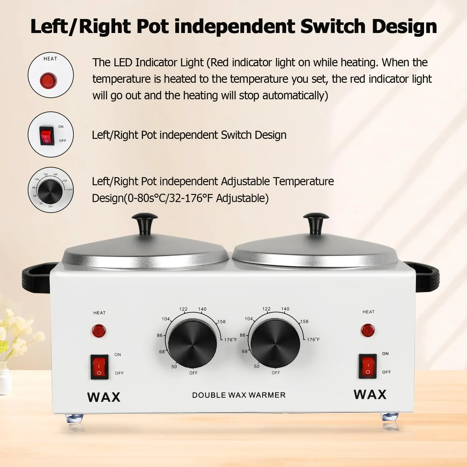 Double Wax Warmer For Hair Removal, Waxing Kit For Women & Men, Hard Wax Kit Wax Machine For Hair Removal Dual Wax Pot Warmer Professional Adjustable Temp Waxing Kit For Full Body, Facial, Home, Salon