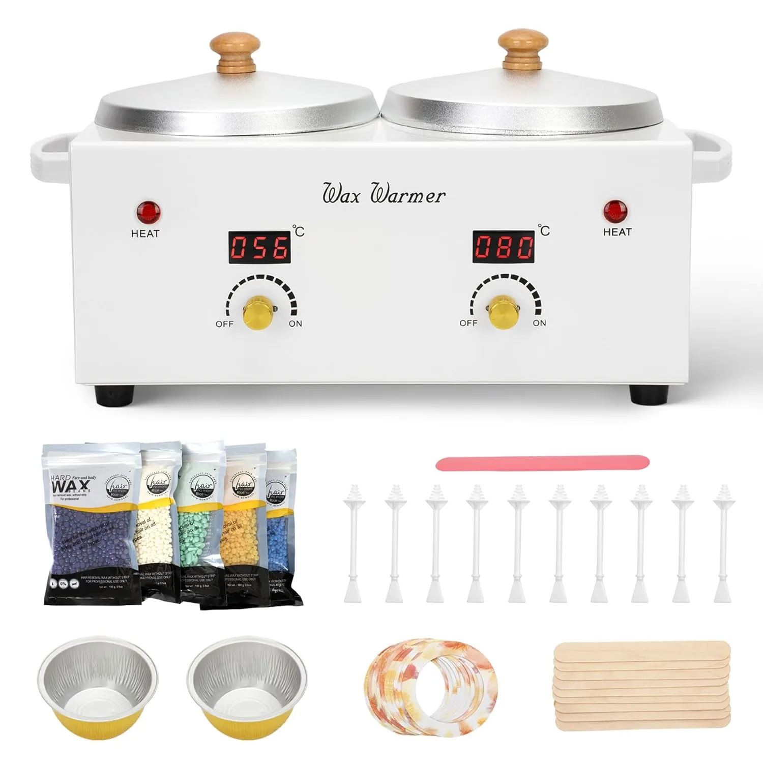 Double Wax Warmer Professional Kit, Digital Adjustable Temperature Double Wax Pot for Facial,Skin,Body,Spa,Salon Pro/Beginner Hair Removal,Wax Beans,Other Accessories are Included