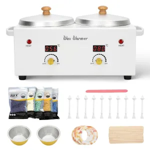 Double Wax Warmer Professional Kit, Digital Adjustable Temperature Double Wax Pot for Facial,Skin,Body,Spa,Salon Pro/Beginner Hair Removal,Wax Beans,Other Accessories are Included