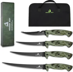 DRAGON RIOT Fish Fillet Boning Knife Set for Meat Cutting, Ultra-Sharp German Stainless-Steel Fishing Knife, Fresh or Saltwater, with A Durable Storage Bag and A Sharpenning Tool