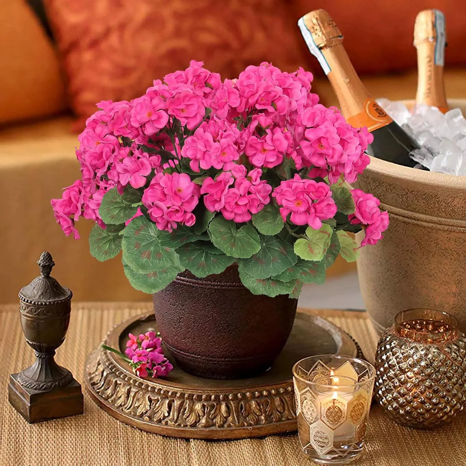 Dremisland 6 Pack Artificial Geranium Flowers for Outdoors Fake Geranium Silk Flowers Outdoor UV Resistant Garden Plants Bush Faux Flowers for Home Wedding Table Centerpieces Decor(Rose Red, 6Pack)
