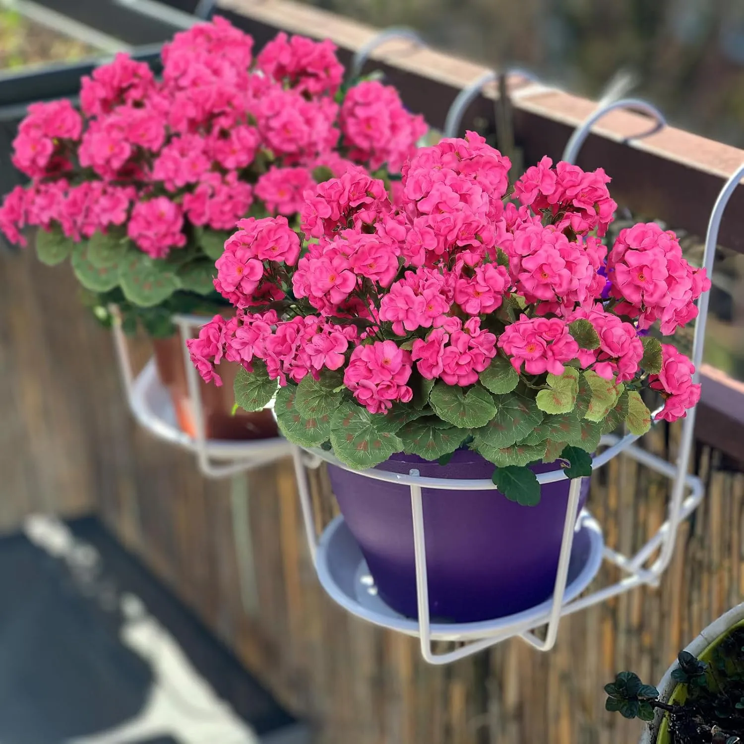 Dremisland 6 Pack Artificial Geranium Flowers for Outdoors Fake Geranium Silk Flowers Outdoor UV Resistant Garden Plants Bush Faux Flowers for Home Wedding Table Centerpieces Decor(Rose Red, 6Pack)