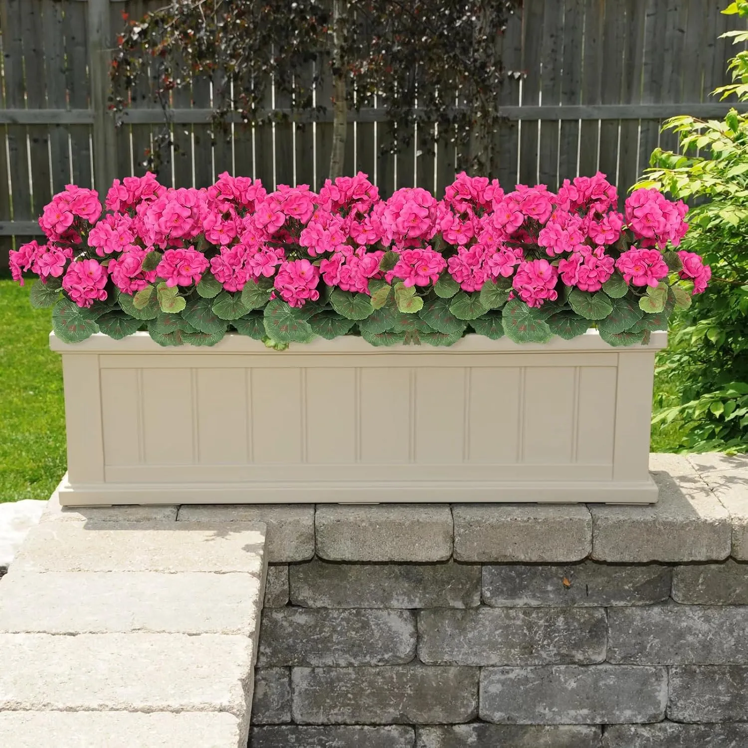 Dremisland 6 Pack Artificial Geranium Flowers for Outdoors Fake Geranium Silk Flowers Outdoor UV Resistant Garden Plants Bush Faux Flowers for Home Wedding Table Centerpieces Decor(Rose Red, 6Pack)
