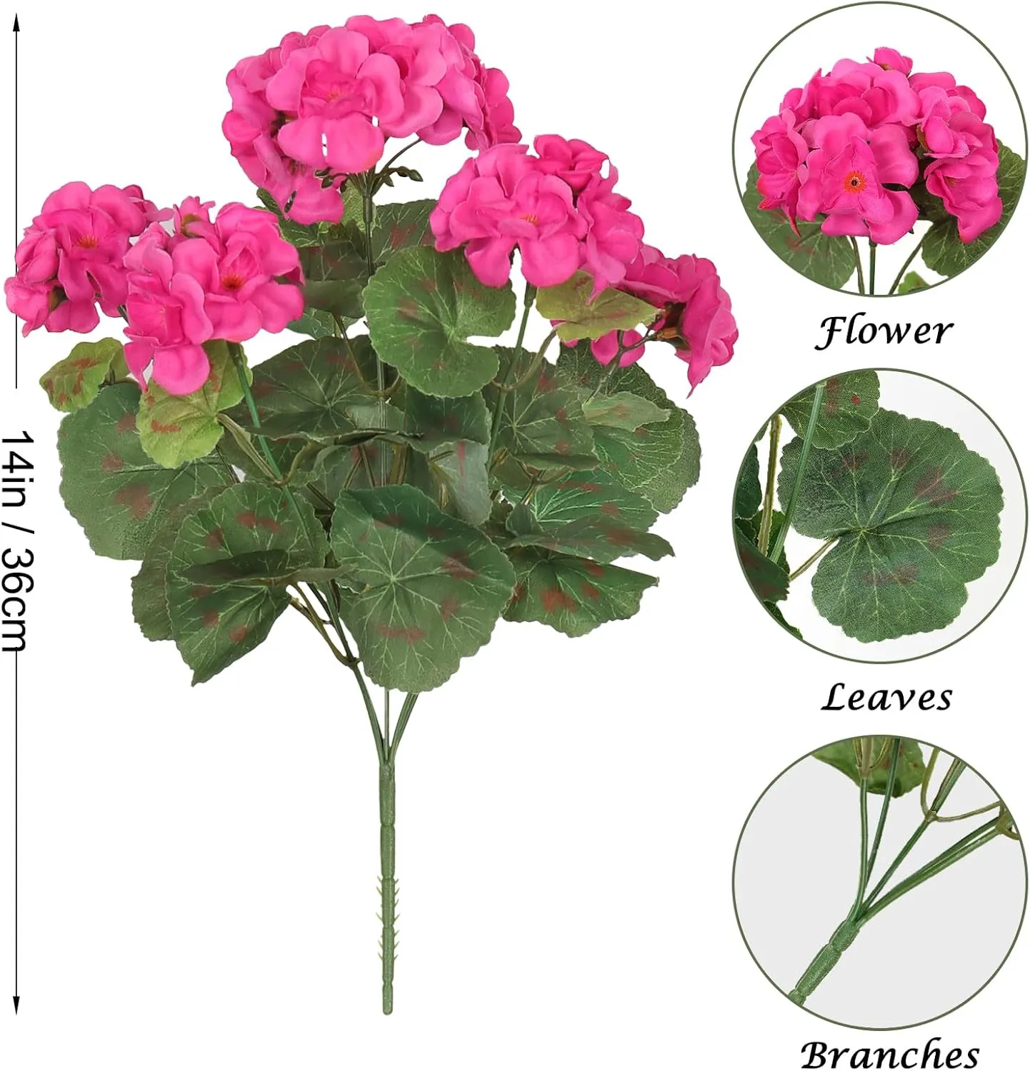 Dremisland 6 Pack Artificial Geranium Flowers for Outdoors Fake Geranium Silk Flowers Outdoor UV Resistant Garden Plants Bush Faux Flowers for Home Wedding Table Centerpieces Decor(Rose Red, 6Pack)