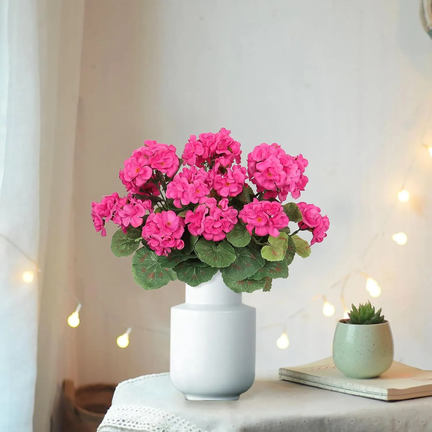 Dremisland 6 Pack Artificial Geranium Flowers for Outdoors Fake Geranium Silk Flowers Outdoor UV Resistant Garden Plants Bush Faux Flowers for Home Wedding Table Centerpieces Decor(Rose Red, 6Pack)