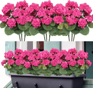 Dremisland 6 Pack Artificial Geranium Flowers for Outdoors Fake Geranium Silk Flowers Outdoor UV Resistant Garden Plants Bush Faux Flowers for Home Wedding Table Centerpieces Decor(Rose Red, 6Pack)