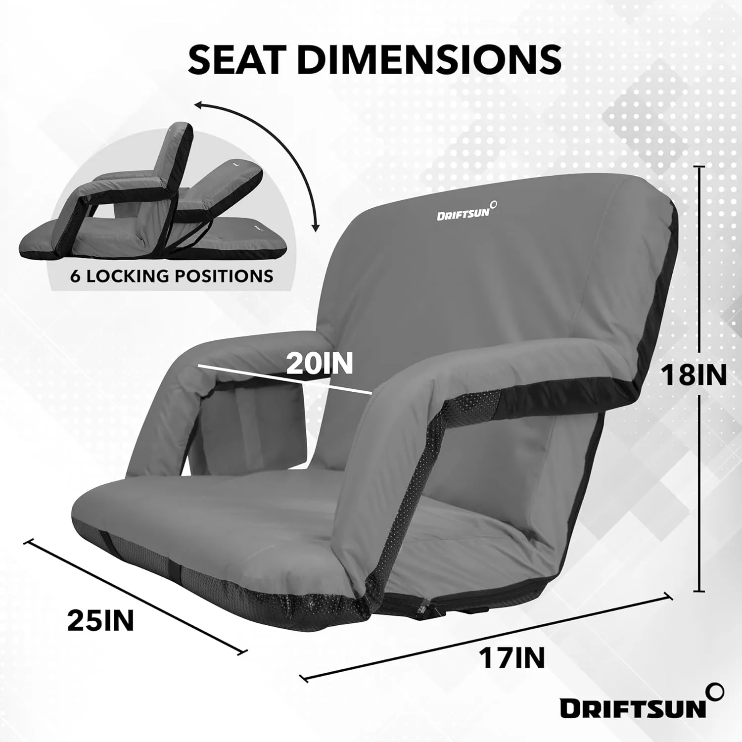 Driftsun Extra Wide Stadium Seats with Back Support - Deluxe Foldable Stadium Chairs for Bleachers - Folding Waterproof Sport Chair - Easy to Transport