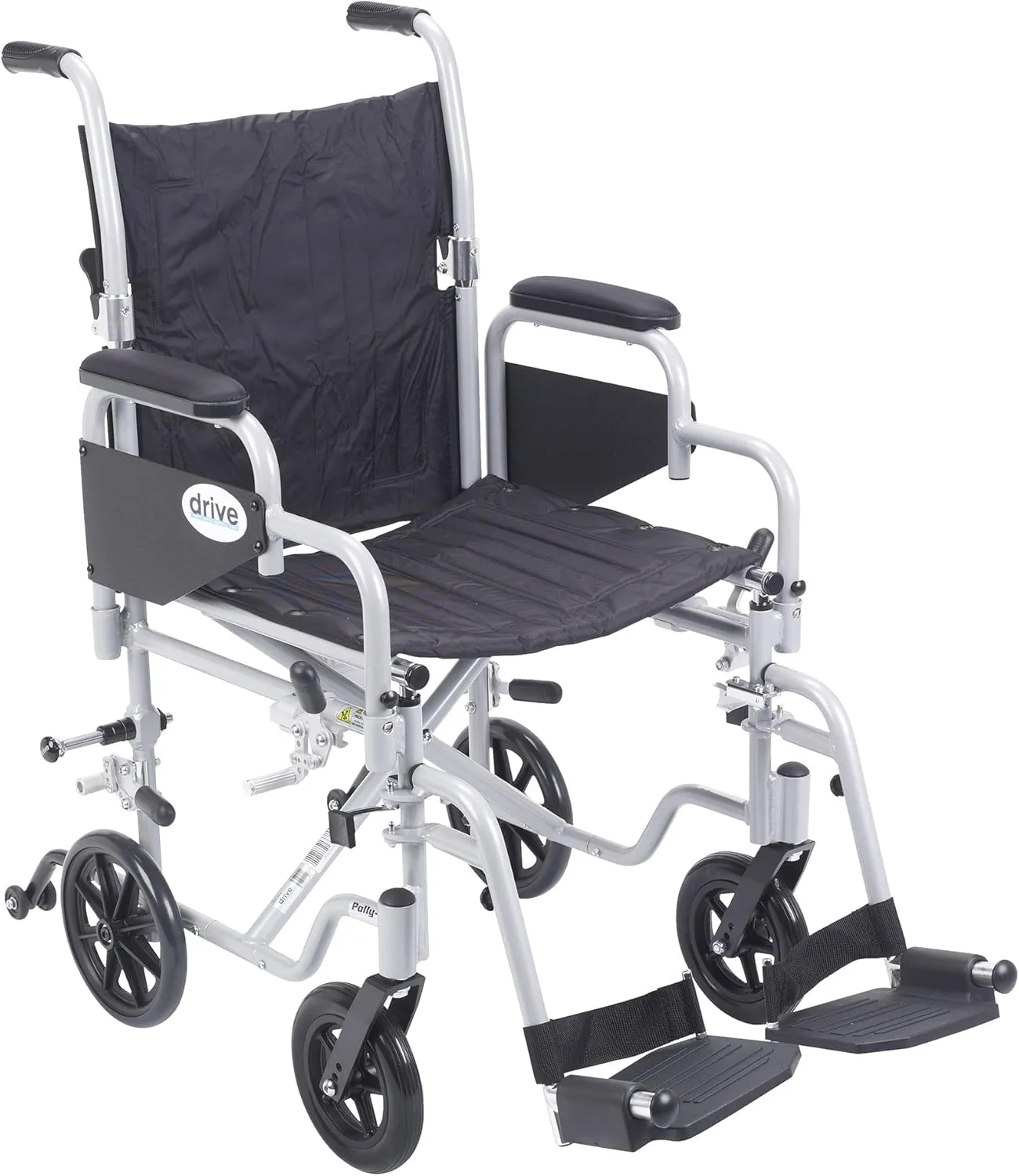 Drive Medical TR18 Poly-Fly High Strength, Lightweight Wheelchair/Flyweight Transport Chair Combo, Silver