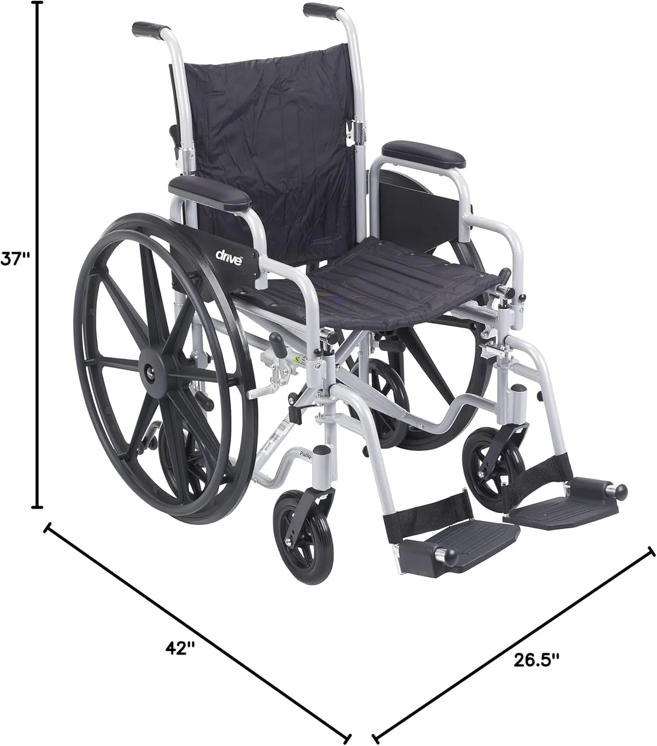Drive Medical TR18 Poly-Fly High Strength, Lightweight Wheelchair/Flyweight Transport Chair Combo, Silver