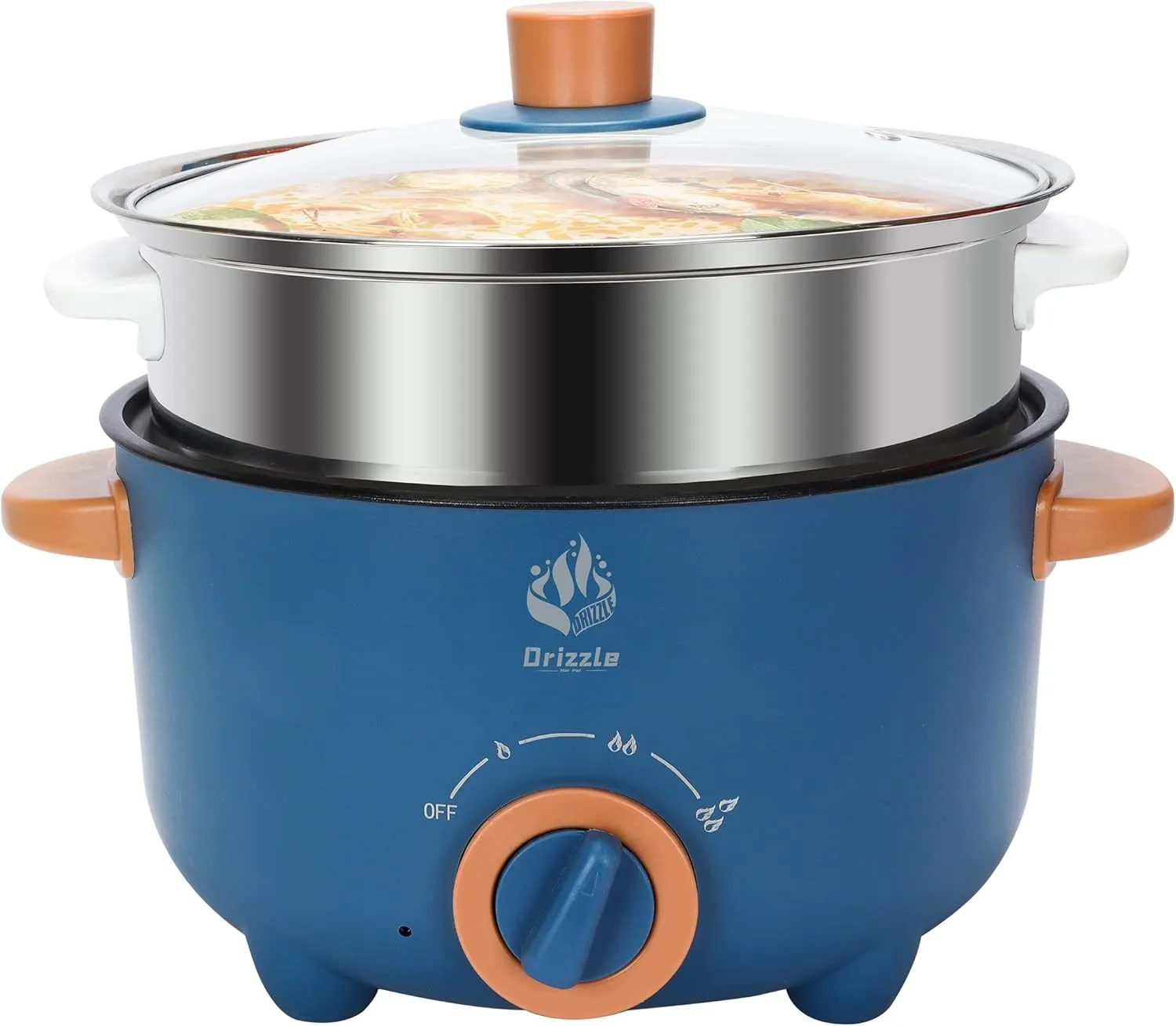 Drizzle 3L Hot Pot Cooker Skillet Steamer- Multifunction Frying Pan 110V Non-Stick Grill Stir-fried Stewed Cookware Steak Noodle Ramen Shabu Shabu Pot - Home Office Party Kitchen Dorm Cooking Blue