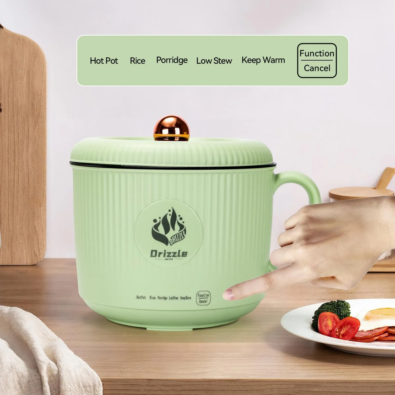 Drizzle Drizzle Electric Hot Pot Cooker 1.7L - Portable Smart Food Maker with Steamer Non-Stick Skillet Stir Fry Cooker Ramen Noodles Steak Egg Oatmeal Shabu-Shabu - Dormitory Office Camping Power