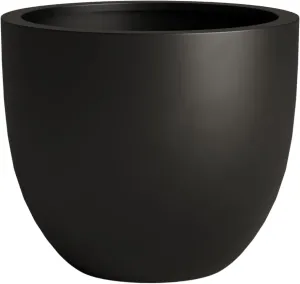 DTY Signature Mount Belford Lightweight and Durable Modern Fiberstone Egg Shaped Planter for Indoor Outdoor Drainage Hole & Rubber Plug Weather Resistant, 15" H x 18" Dia, 15.5" Opening - Large, Black