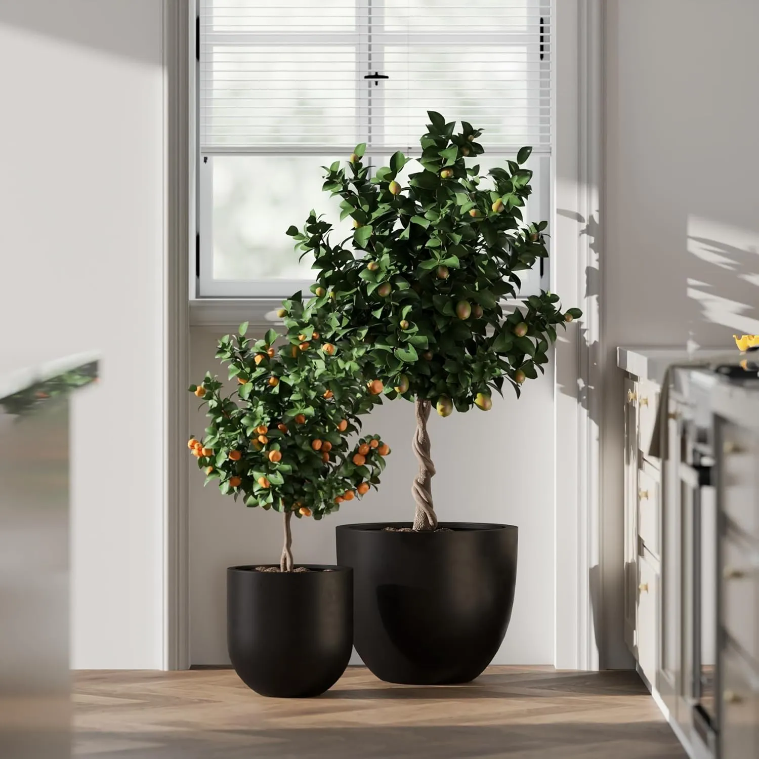 DTY Signature Mount Belford Lightweight and Durable Modern Fiberstone Egg Shaped Planter for Indoor Outdoor Drainage Hole & Rubber Plug Weather Resistant, 15" H x 18" Dia, 15.5" Opening - Large, Black