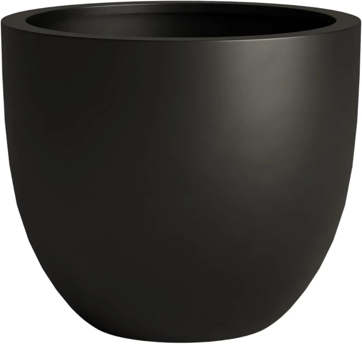 DTY Signature Mount Belford Lightweight and Durable Modern Fiberstone Egg Shaped Planter for Indoor Outdoor Drainage Hole & Rubber Plug Weather Resistant, 15" H x 18" Dia, 15.5" Opening - Large, Black