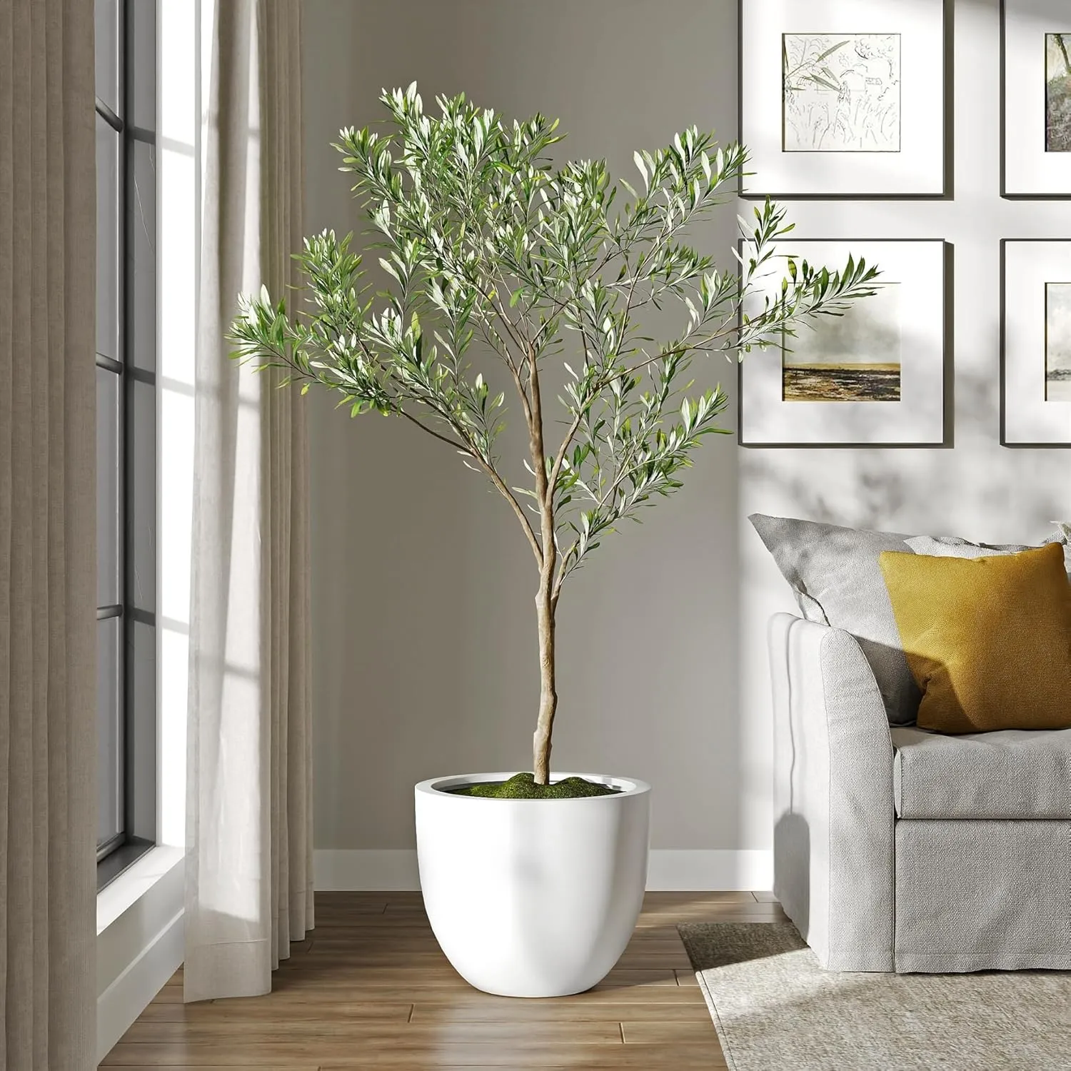 DTY Signature Mount Belford Lightweight and Durable Modern Fiberstone Egg Shaped Planter for Indoor Outdoor Drainage Hole & Rubber Plug Weather Resistant, 15" H x 18" Dia, 5.5" Opening - Large, White