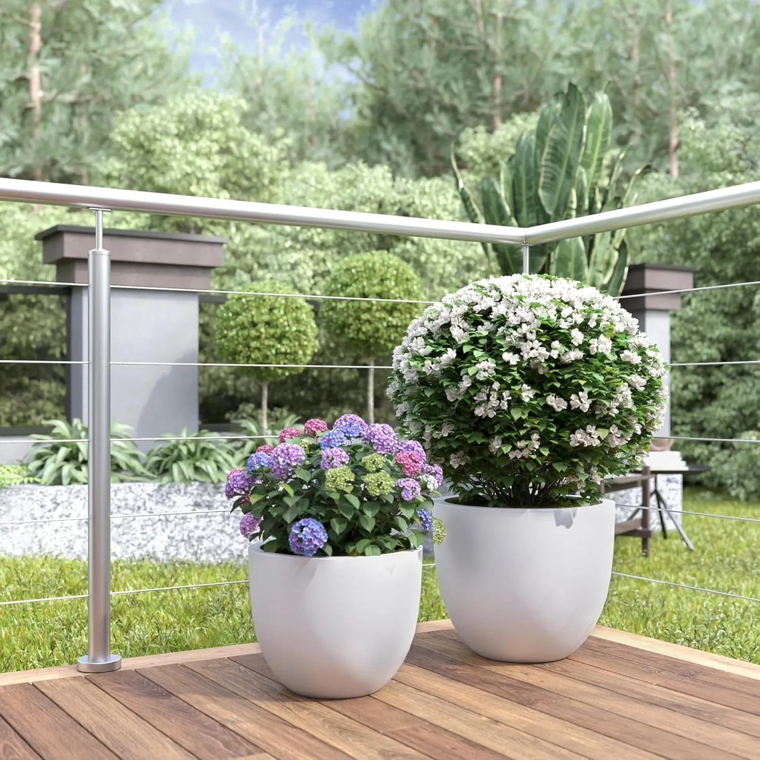 DTY Signature Mount Belford Lightweight and Durable Modern Fiberstone Egg Shaped Planter for Indoor Outdoor Drainage Hole & Rubber Plug Weather Resistant, 15" H x 18" Dia, 5.5" Opening - Large, White