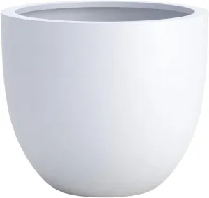 DTY Signature Mount Belford Lightweight and Durable Modern Fiberstone Egg Shaped Planter for Indoor Outdoor Drainage Hole & Rubber Plug Weather Resistant, 15" H x 18" Dia, 5.5" Opening - Large, White