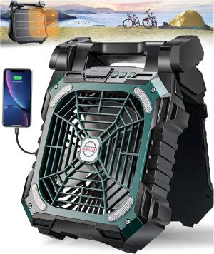 DUKUSEEK 10" Solar Power Camping Fan with 8.5W/7V Solar Panel, 10400mAh Battery Operated Portable Fans, 90° Adjustable Desk Fan, Rechargeable USB Powered Personal Cooler with Light for Picnic Fishinig