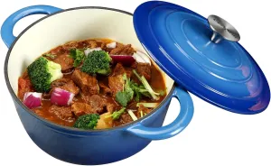 Dutch Oven 5 Quart Enameled Cast Iron Dutch Oven Pot with Self Basting lid Blue Heavy Duty Dutch Ovens Dual Handles Porcelain Enameled Cast Iron Pot Family or Friends Gifts