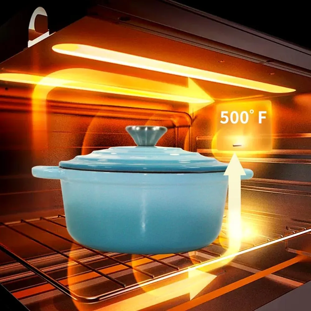 Dutch Oven Enameled Dutch Oven Pot with Lid,2.1 QT Dutch Oven,Teal Cast Iron Dutch Oven,Dutch Oven Pot with Dual Handles,Dutch Oven for Bread Baking,Braiser,Cooking,Gifts for Family