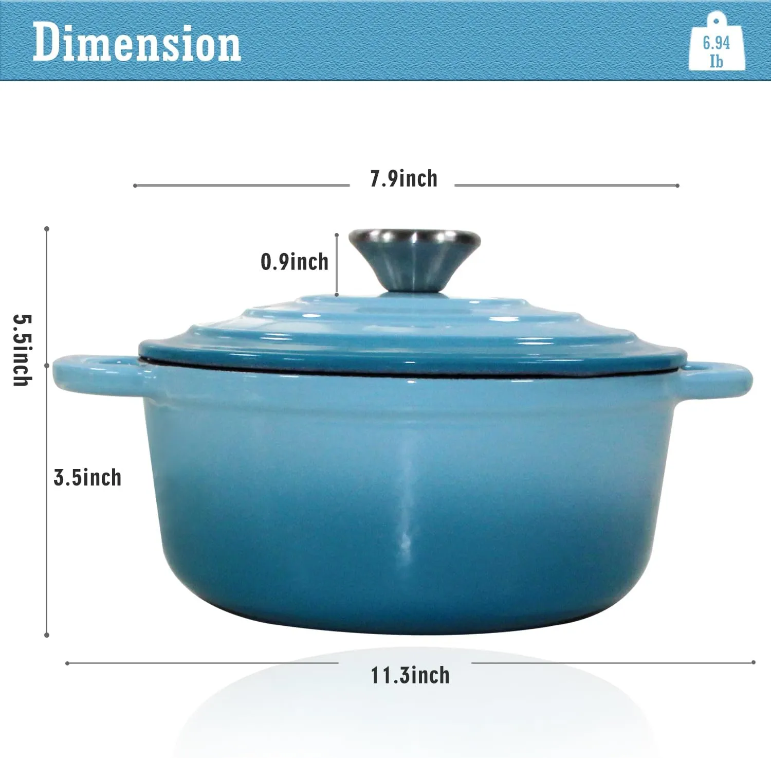 Dutch Oven Enameled Dutch Oven Pot with Lid,2.1 QT Dutch Oven,Teal Cast Iron Dutch Oven,Dutch Oven Pot with Dual Handles,Dutch Oven for Bread Baking,Braiser,Cooking,Gifts for Family