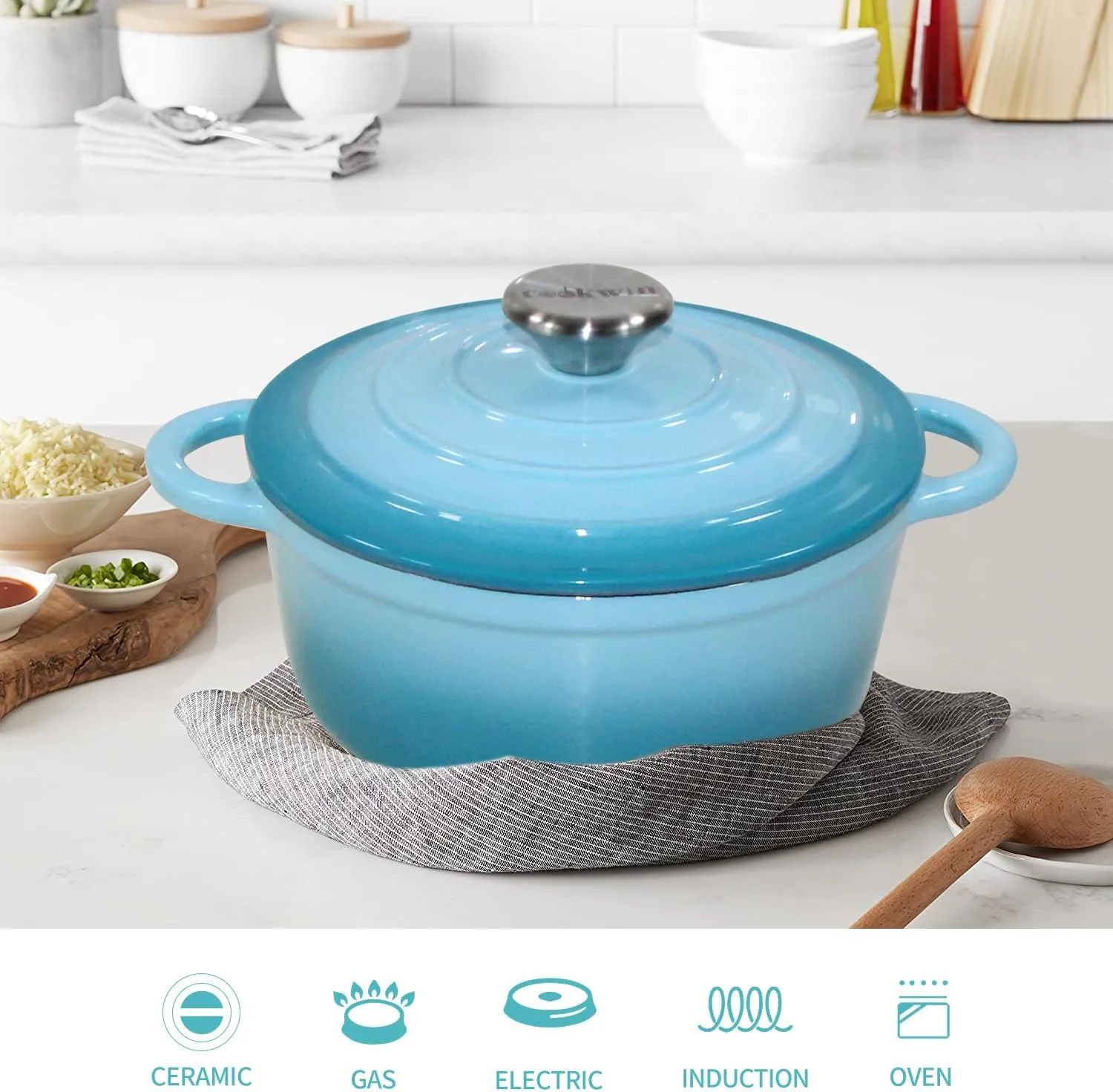 Dutch Oven Enameled Dutch Oven Pot with Lid,2.1 QT Dutch Oven,Teal Cast Iron Dutch Oven,Dutch Oven Pot with Dual Handles,Dutch Oven for Bread Baking,Braiser,Cooking,Gifts for Family