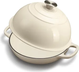 Dutch Oven for Sourdough Bread Baking, Enameled Cast Iron Dutch Oven Pot with Lid, Dome-Shaped Bread Dutch Ovens, 6 Qt, White