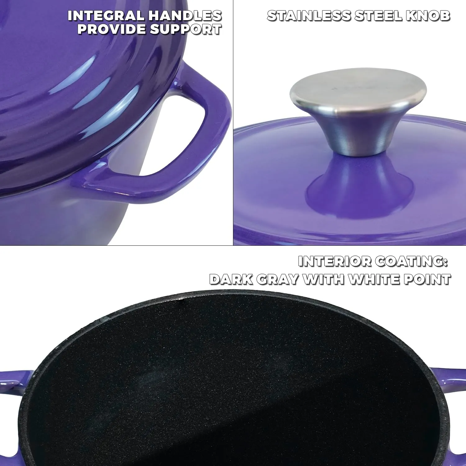 Dutch Oven Pot with Lid 2.8 qt Cast Iron Dutch Oven for Bread Baking Purple Enameled Cast Iron Rice Pot with Handels