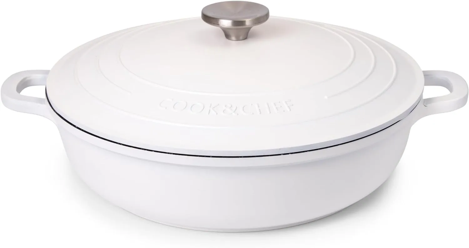 Dutch Oven Pot with Lid – Non Stick Dutch Oven for Sourdough Bread Baking – Cast Aluminum Cooking Pot – Oven Safe Stock Pot – 4-Quart, 11 Inch, Cream – by Nuovva