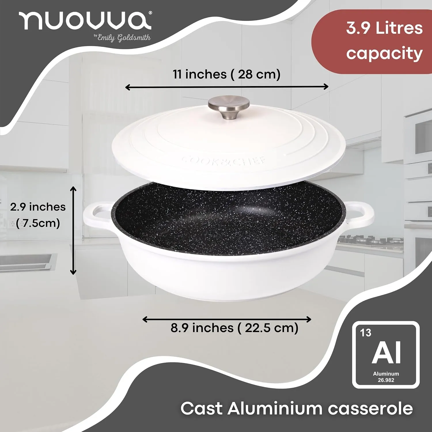 Dutch Oven Pot with Lid – Non Stick Dutch Oven for Sourdough Bread Baking – Cast Aluminum Cooking Pot – Oven Safe Stock Pot – 4-Quart, 11 Inch, Cream – by Nuovva