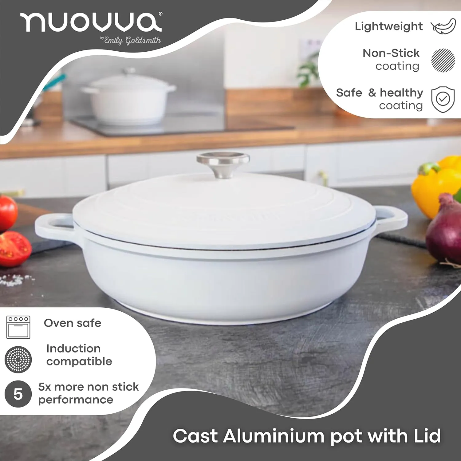 Dutch Oven Pot with Lid – Non Stick Dutch Oven for Sourdough Bread Baking – Cast Aluminum Cooking Pot – Oven Safe Stock Pot – 4-Quart, 11 Inch, Cream – by Nuovva