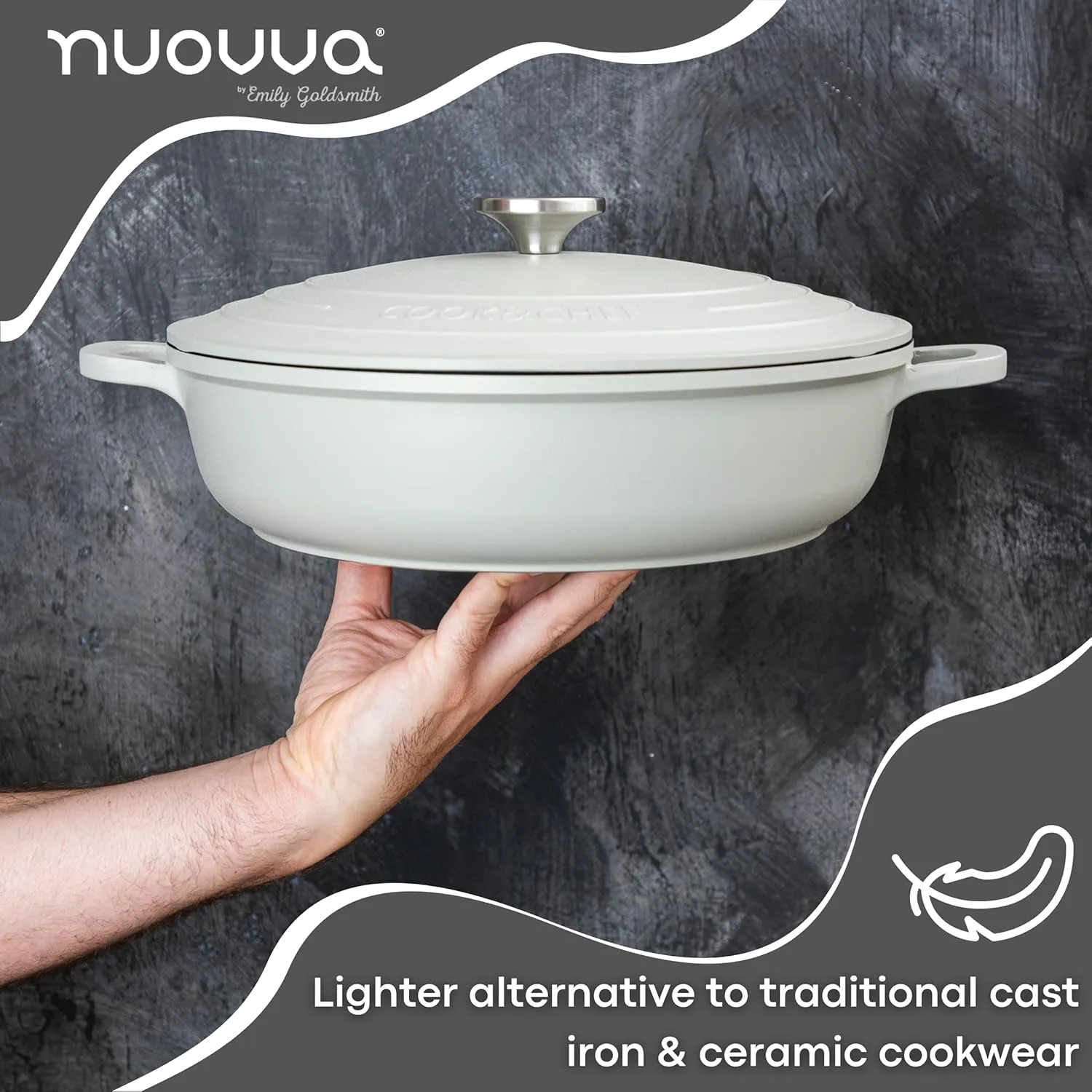 Dutch Oven Pot with Lid – Non Stick Dutch Oven for Sourdough Bread Baking – Cast Aluminum Cooking Pot – Oven Safe Stock Pot – 4-Quart, 11 Inch, Gray – by Nuovva