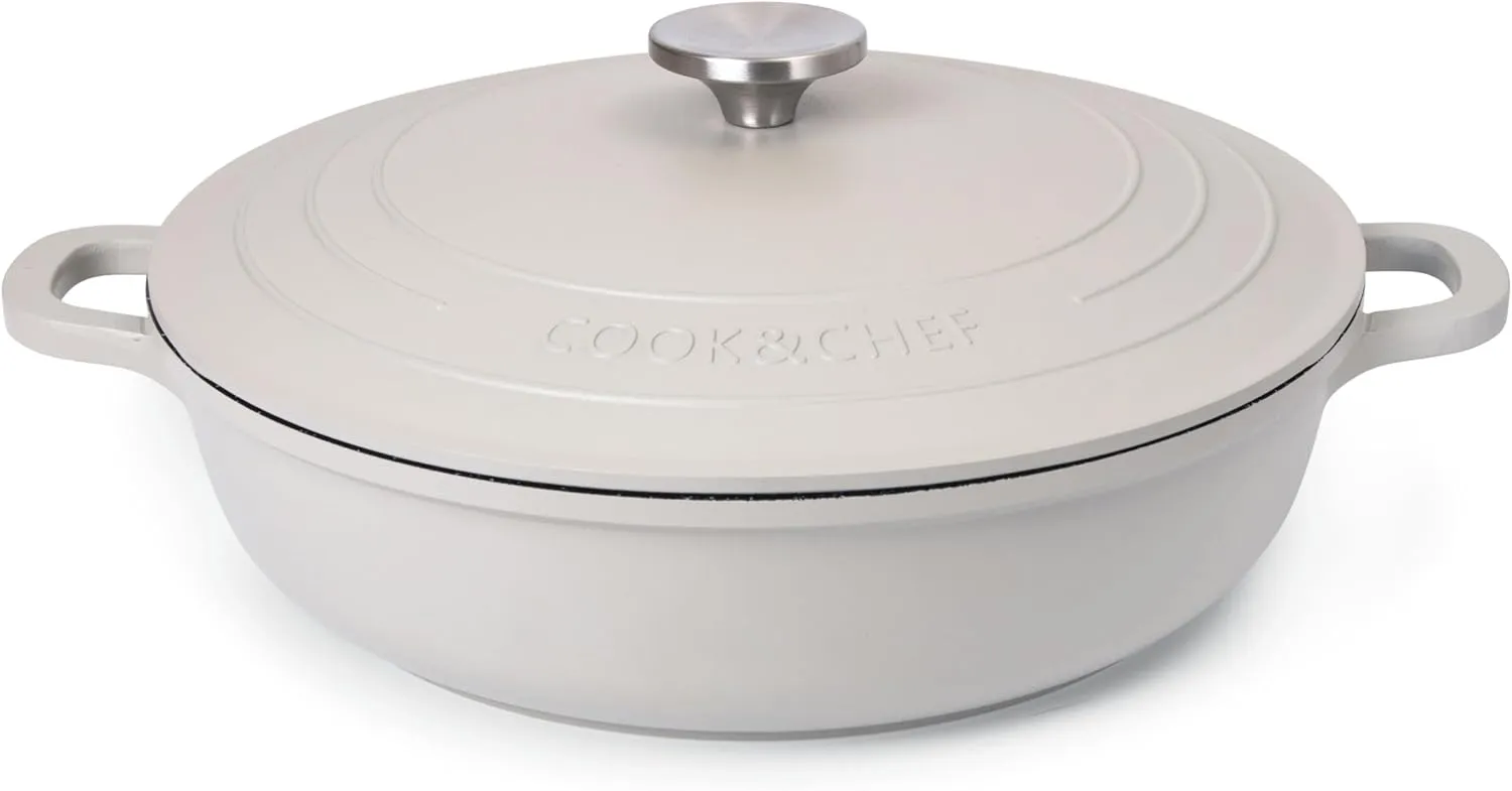 Dutch Oven Pot with Lid – Non Stick Dutch Oven for Sourdough Bread Baking – Cast Aluminum Cooking Pot – Oven Safe Stock Pot – 4-Quart, 11 Inch, Gray – by Nuovva