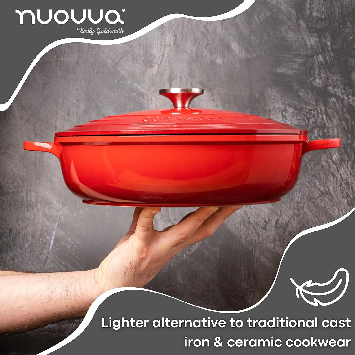 Dutch Oven Pot with Lid – Non Stick Dutch Oven for Sourdough Bread Baking – Cast Aluminum Cooking Pot – Oven Safe Stock Pot – 4-Quart, 11 Inch, Red – by Nuovva