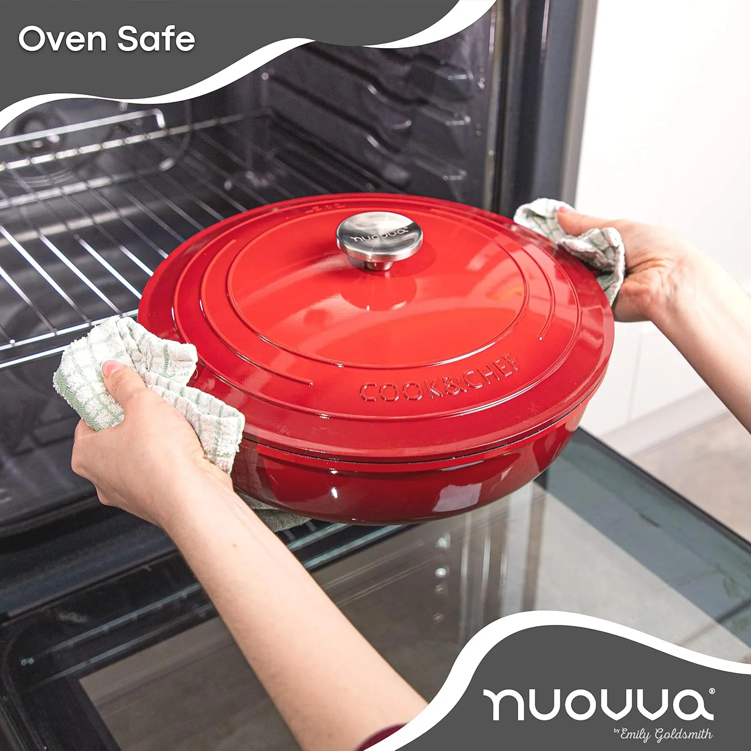 Dutch Oven Pot with Lid – Non Stick Dutch Oven for Sourdough Bread Baking – Cast Aluminum Cooking Pot – Oven Safe Stock Pot – 4-Quart, 11 Inch, Red – by Nuovva