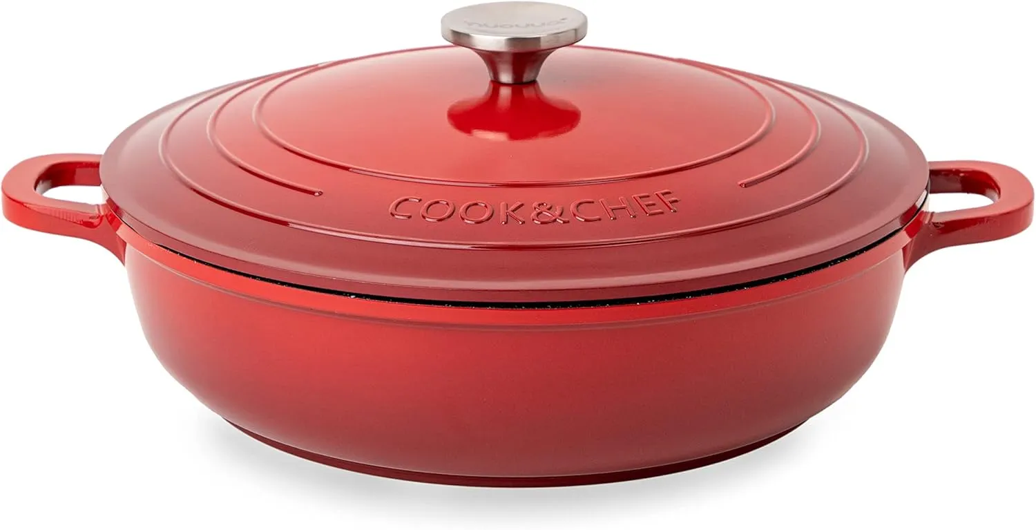 Dutch Oven Pot with Lid – Non Stick Dutch Oven for Sourdough Bread Baking – Cast Aluminum Cooking Pot – Oven Safe Stock Pot – 4-Quart, 11 Inch, Red – by Nuovva