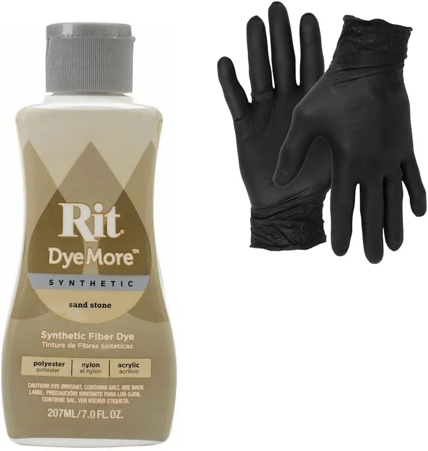 Dye – Rit Synthetic Liquid Fabric Dye for Crafting, Clothing, and Décor – 7 oz. Bottle – with Artisx Nitrile Gloves Included (Sand Stone)
