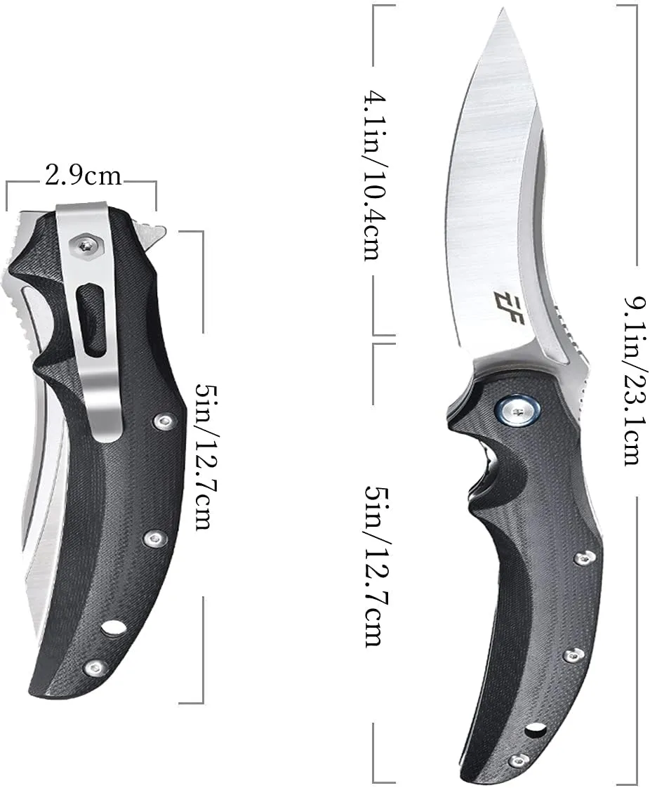 Eafengrow EF951 Folding Knife,D2 Blade and G10 Handle with Liner Lock Ball Bearing Pocket Knife EDC Tool for Outdoor Camping Survival(Black)