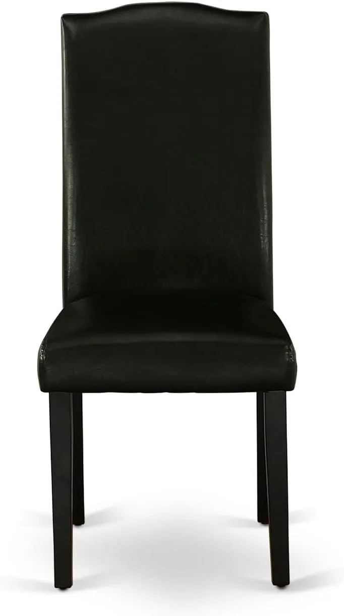 East West Furniture ENP1T69 Encinal Parson Dining Room Chairs - Nailhead Trim Black Faux Leather Padded Chairs, Set of 2, Black