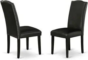 East West Furniture ENP1T69 Encinal Parson Dining Room Chairs - Nailhead Trim Black Faux Leather Padded Chairs, Set of 2, Black