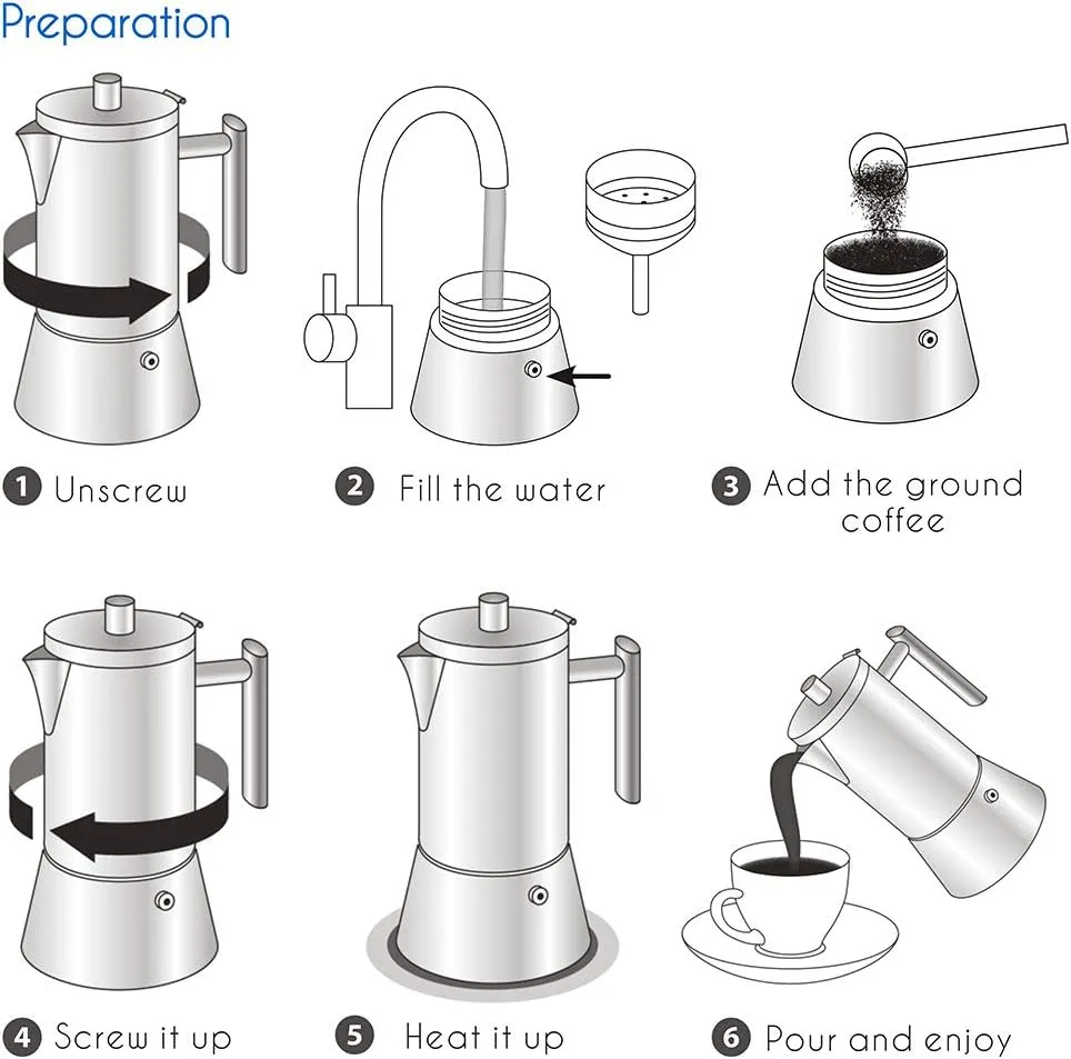 Easyworkz Diego Stovetop Espresso Maker Stainless Steel Italian Coffee Machine Maker 12Cup 17.5 oz Induction Moka Pot