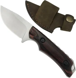 EDC Mini Hunt Hidden Canyon Hunter Full Tang Fixed Blade horizontal Knife, 8Cr13Mov Drop Point, With Stabilized Wood Handles, Leather Sheath pocket knifes for men…, wooden handle