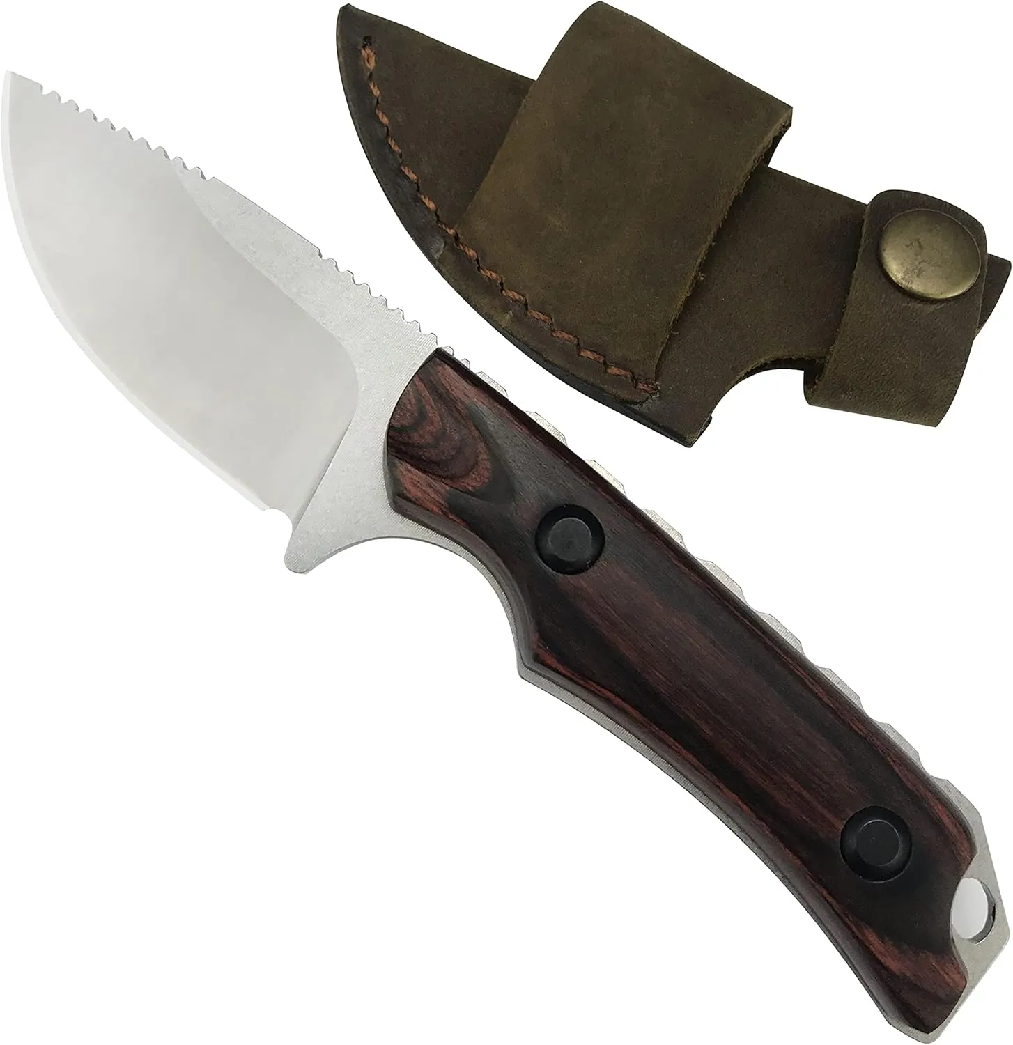 EDC Mini Hunt Hidden Canyon Hunter Full Tang Fixed Blade horizontal Knife, 8Cr13Mov Drop Point, With Stabilized Wood Handles, Leather Sheath pocket knifes for men…, wooden handle