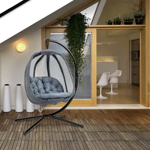 Egg Swing Chair with Stand – Comfortable Folding Basket with Cushion
